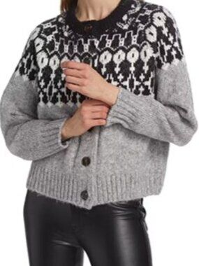 Design History Black, Gray & White Fair Isle Design Button Sweater Size Small